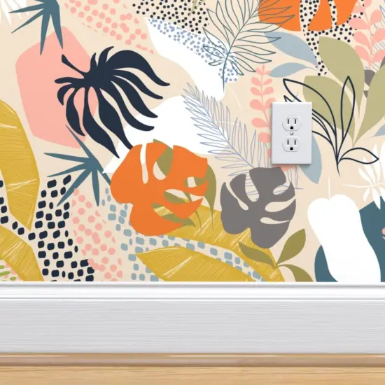 Peel & Stick Wallpaper 2FT Wide Abstract Jungle Retro Boho Bohemian Palm Leaves Tropical Monstera Custom Removable Wallpaper by Spoonflower {4}