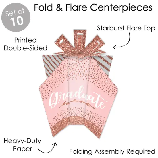 Big Dot of Happiness Rose Gold Grad - Table Decorations -Graduation Party Fold and Flare Centerpieces - 10 Count {4}