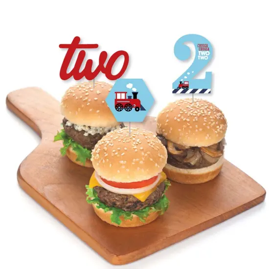 Big Dot of Happiness 2nd Birthday Railroad Party Crossing - Dessert Cupcake Toppers - Steam Train Second Birthday Party Clear Treat Picks - Set of 24 {4}