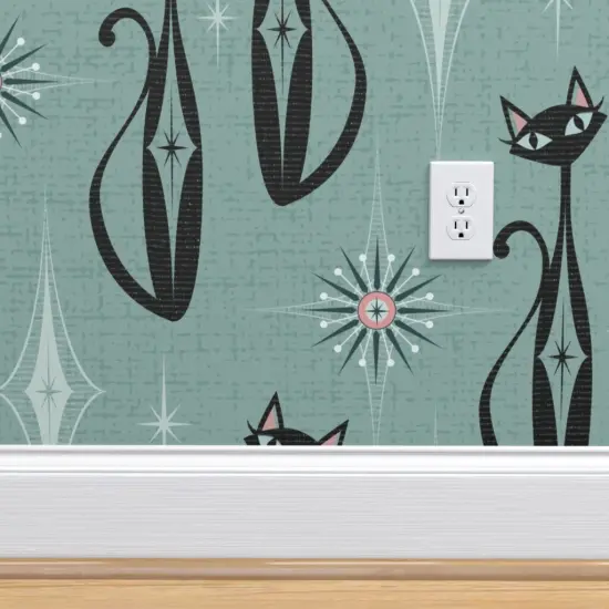 Pre-Pasted Wallpaper 2FT Wide Retro 1950S Cats Mid Century Modern Vintage Inspired Atomic Age Faux Textured Look Custom Pre-pasted Wallpaper by Spoonflower {4}