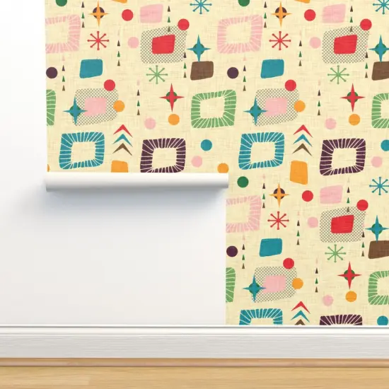 Peel & Stick Wallpaper 2FT Wide Retro 1950S Mod Atomic Mid Century Modern Era Geometric Stars Custom Removable Wallpaper by Spoonflower {2}