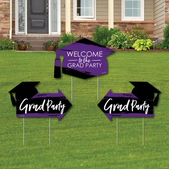 Big Dot of Happiness Purple Grad - Best is Yet to Come - 2 Grad Party Arrows and 1 Welcome/Thank You Lawn Sign - Double Sided Yard Sign Set - 3 Pieces {1}