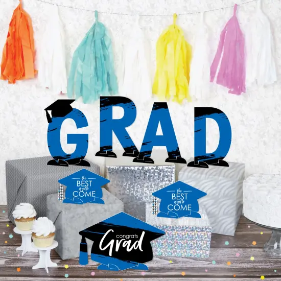 Big Dot of Happiness Blue Graduation Party Centerpiece Table Decorations - Tabletop Standups - 7 Pieces {3}
