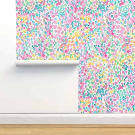 Peel & Stick Wallpaper 2FT Wide Watercolor Dots Pastel Abstract Colorful Cheerful Happy Bright Pink Yellow Blue Custom Removable Wallpaper by Spoonflower {2}