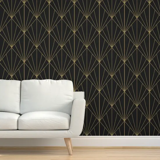 Peel & Stick Wallpaper 2FT Wide Art Deco Pattern Pyramid Triangle Modern Black And Gold Diamond Custom Removable Wallpaper by Spoonflower {5}