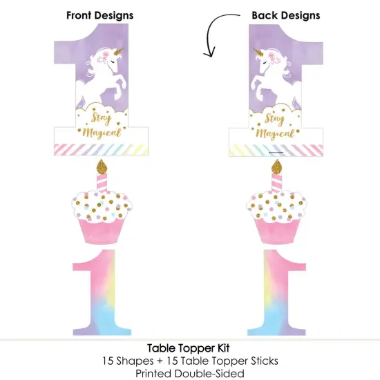 Big Dot of Happiness 1st Birthday Rainbow Unicorn - Magical Unicorn First Birthday Party Centerpiece Sticks - Table Toppers - Set of 15 {6}