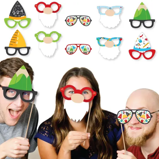 Big Dot of Happiness School Gnomes Glasses - Paper Card Stock Teacher and Classroom Decorations Photo Booth Props Kit - 10 Count {3}
