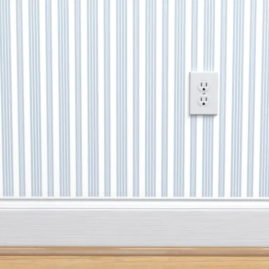 Pre-Pasted Wallpaper 2FT Wide Pale Stripe Nursery Pinstripe French Ticking Blue And White Custom Pre-pasted Wallpaper by Spoonflower {4}