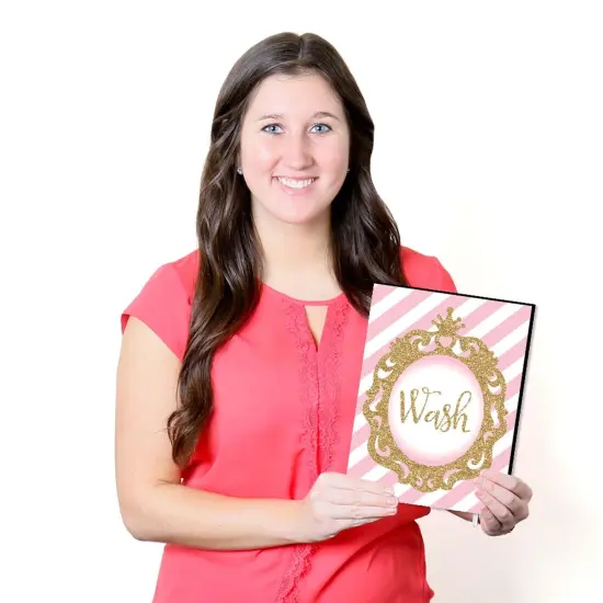 Big Dot of Happiness Little Princess Crown - Kids Bathroom Rules Wall Art - 7.5 x 10 inches - Set of 3 Signs - Wash, Brush, Flush {7}