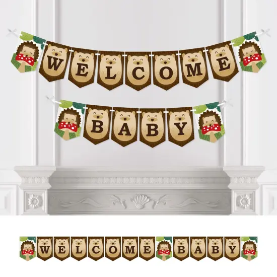 Big Dot of Happiness Forest Hedgehogs - Woodland Baby Shower Bunting Banner - Party Decorations - Welcome Baby {1}