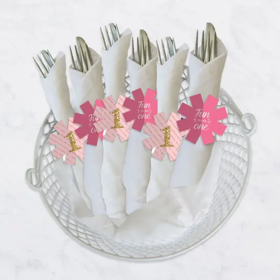 Big Dot of Happiness 1st Birthday Girl - Fun to be One - First Birthday Party Paper Napkin Holder - Napkin Rings - Set of 24 {4}