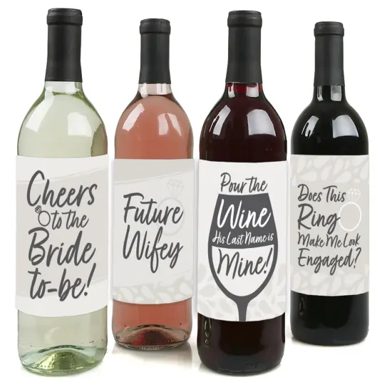 Big Dot of Happiness Champagne Elegantly Simple - Wedding or Bridal Shower Guest Party Favors Decorations- Wine Bottle Label Stickers - Set of 4 {1}