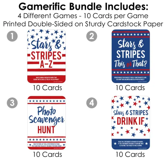 Big Dot of Happiness Stars & Stripes - 4 Patriotic Party Games - 10 Cards Each - Gamerific Bundle {4}