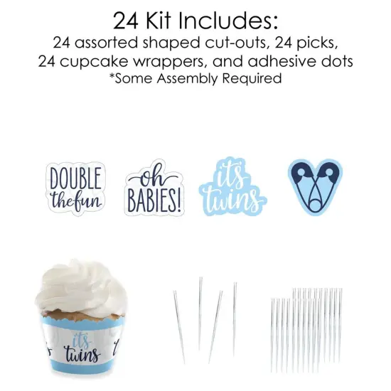 Big Dot of Happiness It's Twin Boys - Cupcake Decoration - Blue Twins Baby Shower Cupcake Wrappers and Treat Picks Kit - Set of 24 {6}