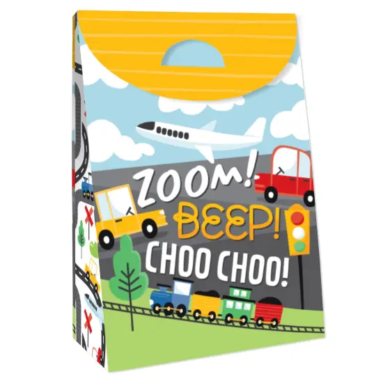 Big Dot of Happiness Cars, Trains, and Airplanes - Transportation Birthday Gift Favor Bags - Party Goodie Boxes - Set of 12 {4}