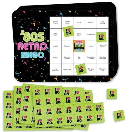 Big Dot of Happiness 80's Retro - Bar Bingo Cards and Markers - Totally 1980s Party Bingo Game - Set of 18 {1}