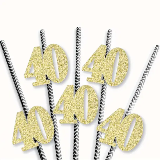 Big Dot of Happiness Gold Glitter 40 Party Straws - No-Mess Real Gold Glitter Cut-Out Numbers & Decorative 40th Birthday Party Paper Straws - 24 Ct {4}