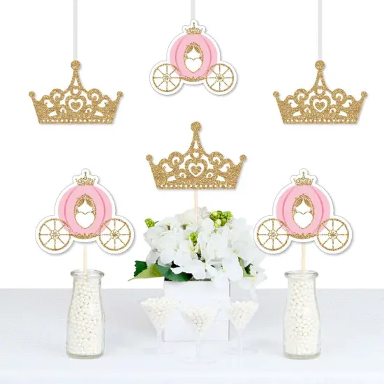Big Dot of Happiness Little Princess Crown - Tiara & Carriage Decorations DIY Pink and Gold Baby Shower or Birthday Party Essentials - Set of 20 {1}