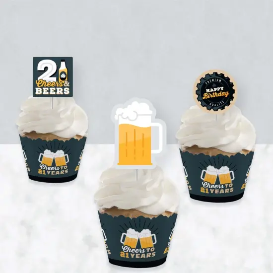 Big Dot of Happiness Cheers and Beers to 21 Years - Cupcake Decoration - 21st Birthday Party Cupcake Wrappers and Treat Picks Kit - Set of 24 {4}