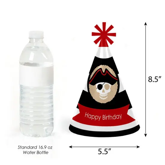 Big Dot of Happiness Beware of Pirates - Cone Pirate Happy Birthday Party Hats for Kids and Adults - Set of 8 (Standard Size) {4}
