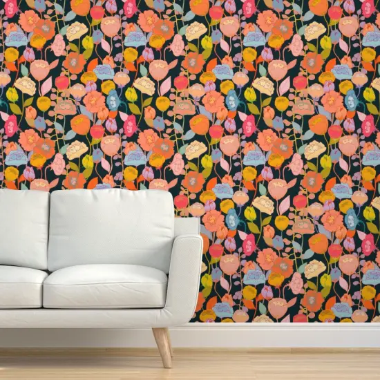 Peel & Stick Wallpaper 2FT Wide Surreal Floral Flower Faces Spooky Fantasy Tropica Hawaiian Wonderland Exotic Magical Custom Removable Wallpaper by Spoonflower {5}