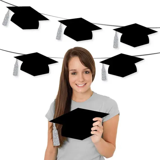 Big Dot of Happiness Silver Graduation Hat Decorations - DIY Large Party Essentials - 20 Count {3}