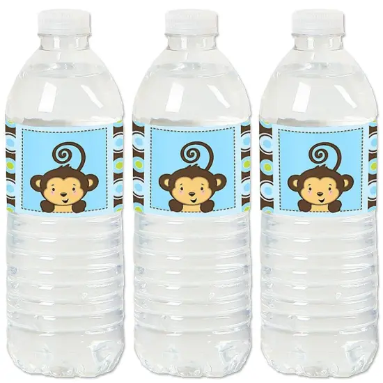 Big Dot of Happiness Blue Monkey Boy - Baby Shower or Birthday Party Water Bottle Sticker Labels - Set of 20 {1}