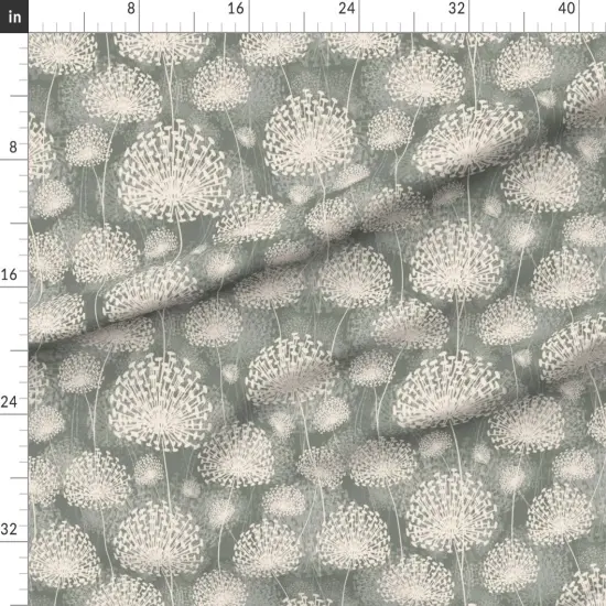 Various Fabrics by the Yard or Fat Quarter Vintage Style Dandelions Gray Cream Neutral Flowers Floral Nature Custom Printed Fabric by Spoonflower {1}