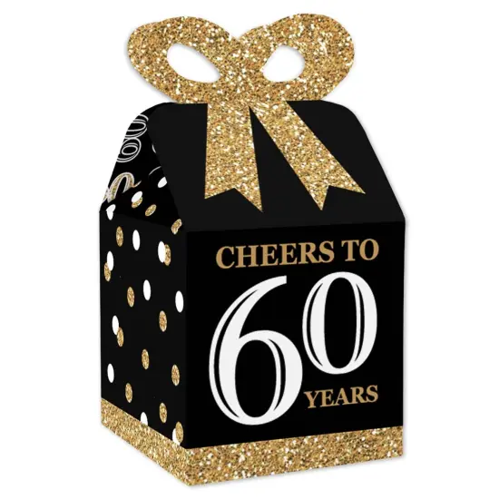 Big Dot of Happiness Adult 60th Birthday - Gold - Square Favor Gift Boxes - Birthday Party Bow Boxes - Set of 12 {1}