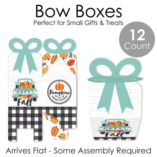Big Dot of Happiness Happy Fall Truck - Square Favor Gift Boxes - Harvest Pumpkin Party Bow Boxes - Set of 12 {7}