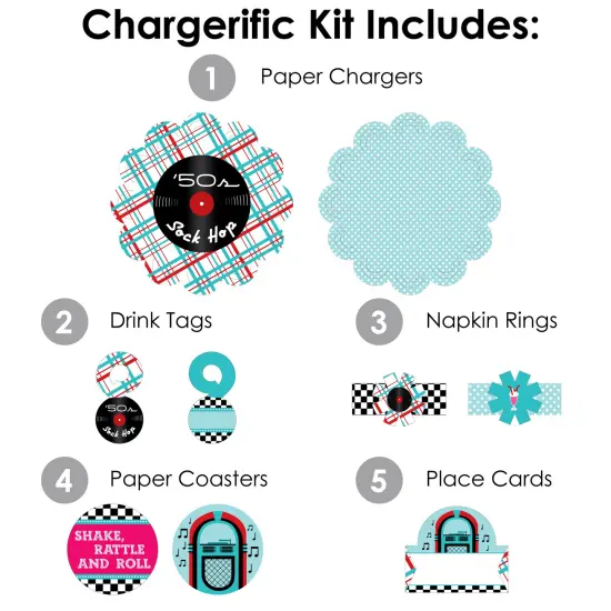 Big Dot of Happiness 50&rsquo;s Sock Hop - 1950s Rock N Roll Party Paper Charger and Table Decorations - Chargerific Kit - Place Setting for 8 {4}