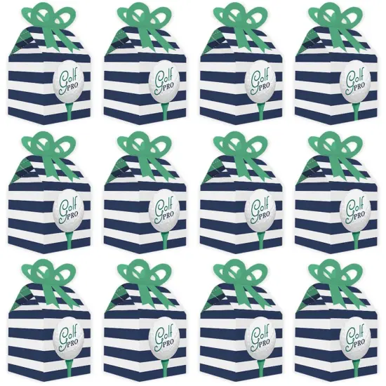 Big Dot of Happiness Par-Tee Time - Golf - Square Favor Gift Boxes - Birthday or Retirement Party Bow Boxes - Set of 12 {6}