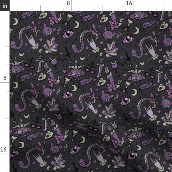 Various Fabrics by the Yard or Fat Quarter Cute Occult Dark Halloween Devil Spooky Gray Purple Black Magic Goth Custom Printed Fabric by Spoonflower {2}