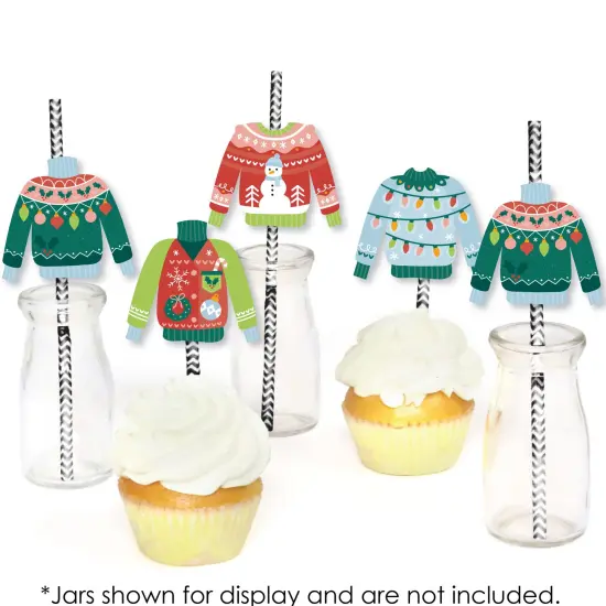 Big Dot of Happiness Colorful Christmas Sweaters - Paper Straw Decor - Ugly Sweater Holiday Party Striped Decorative Straws - Set of 24 {6}