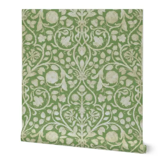 Peel & Stick Wallpaper 2FT Wide Spring Green Damask French Floral Custom Removable Wallpaper by Spoonflower {7}