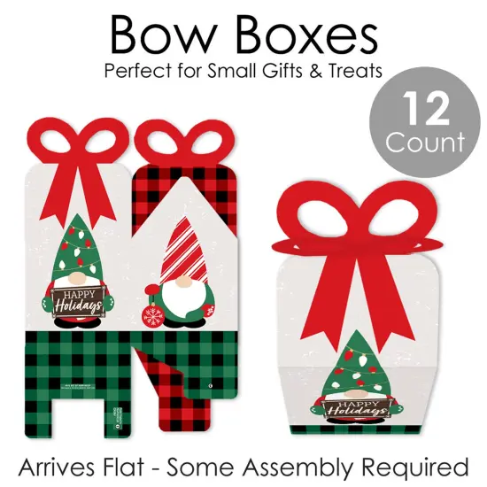 Big Dot of Happiness Red and Green Holiday Gnomes - Square Favor Gift Boxes - Christmas Party Bow Boxes - Set of 12 {7}
