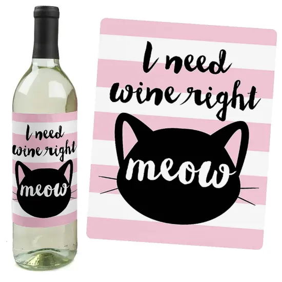 Big Dot of Happiness Purr-fect Kitty Cat - Kitten Meow Birthday Party Decorations for Women and Men - Wine Bottle Label Stickers - Set of 4 {3}
