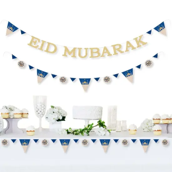 Big Dot of Happiness Eid Mubarak Letter Banner - Ramadan Decorations - No-Mess Real Gold Glitter Eid Mubarak Letters {3}