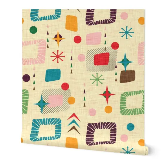 Peel & Stick Wallpaper 2FT Wide Retro 1950S Mod Atomic Mid Century Modern Era Geometric Stars Custom Removable Wallpaper by Spoonflower {7}