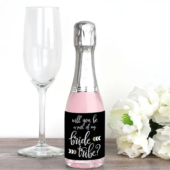 Big Dot of Happiness Will You Be a Part of My "Bride Tribe" - Mini Wine & Champagne Bottle Label Stickers - Will You Be My Bridesmaid Gift - Set of 16 {4}