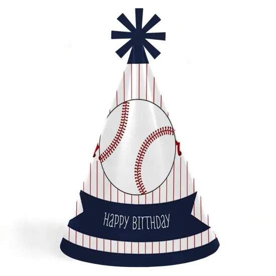 Big Dot of Happiness Batter Up - Baseball - Cone Happy Birthday Party Hats for Kids and Adults - Set of 8 (Standard Size) {1}