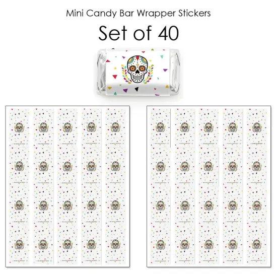 Big Dot of Happiness Day of the Dead - Mini Candy Bar Wrapper Stickers - Sugar Skull Party Small Favors - 40 Count {4}