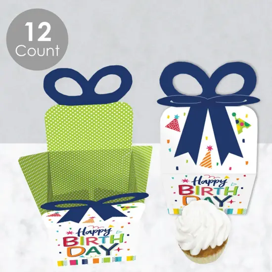 Big Dot of Happiness Cheerful Happy Birthday - Square Favor Gift Boxes - Colorful Birthday Party Bow Boxes - Set of 12 {4}