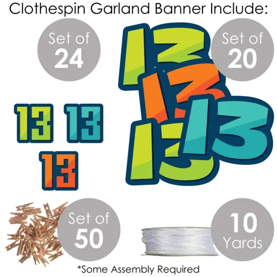 Big Dot of Happiness Boy 13th Birthday - Official Teenager Birthday Party DIY Decorations - Clothespin Garland Banner - 44 Pieces {6}
