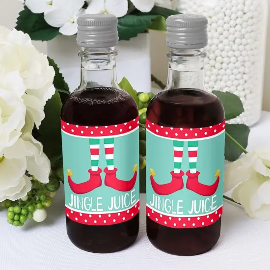 Big Dot of Happiness Elf Squad - Mini Wine and Champagne Bottle Label Stickers - Elf Christmas Party Favor Gift for Women and Men - Set of 16 {6}