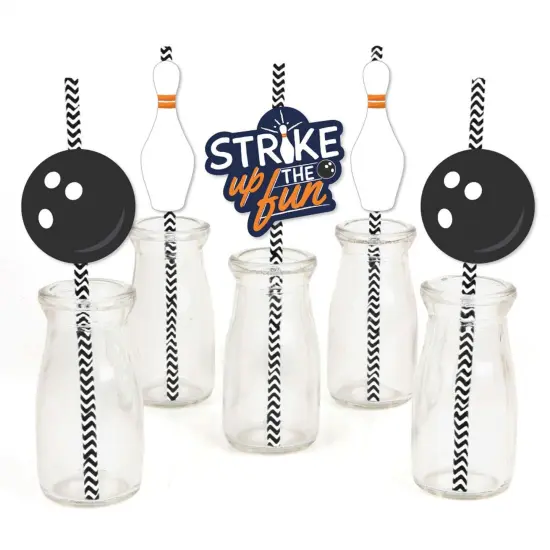 Big Dot of Happiness Strike Up the Fun - Bowling - Paper Straw Decor - Birthday Party or Baby Shower Striped Decorative Straws - Set of 24 {1}