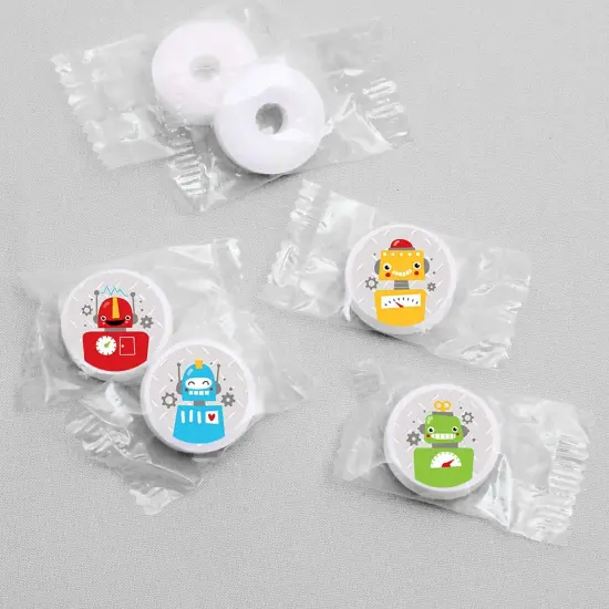 Big Dot of Happiness Gear Up Robots - Birthday Party or Baby Shower Round Candy Sticker Favors - Labels Fits Chocolate Candy (1 sheet of 108) {4}