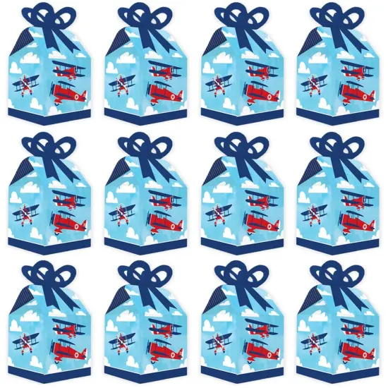 Big Dot of Happiness Taking Flight - Airplane - Square Favor Gift Boxes - Vintage Plane Baby Shower or Birthday Party Bow Boxes - Set of 12 {6}