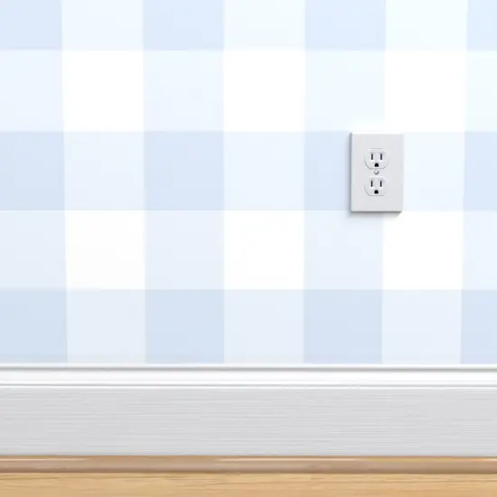 Pre-Pasted Wallpaper 2FT Wide Blue Pastel Buffalo Large Scale Pale Picnic Gingham Checkered Tartan Plaid Country Cottage Farmhouse Custom Pre-pasted Wallpaper by Spoonflower {4}