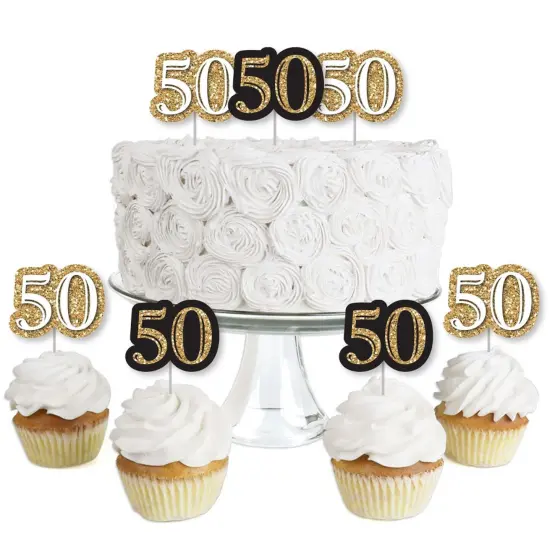 Big Dot of Happiness Adult 50th Birthday - Gold - Dessert Cupcake Toppers - Birthday Party Clear Treat Picks - Set of 24 {1}